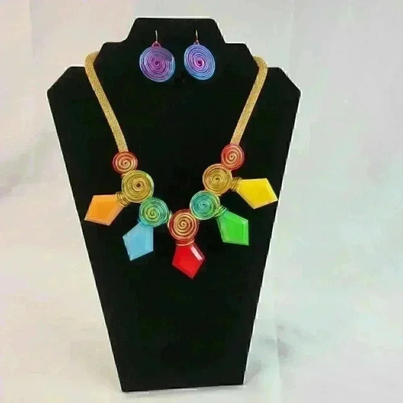 Handmade adjustable necklace and earring set in art wire Multicolor - Picture 2 of 12
